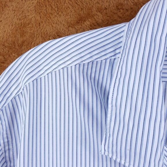 BLOOMINGDALES Dress Shirt Mens Large Blue White Stripe Slim Fit Stretch Workwear - Picture 1 of 7